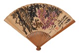 WU CHANGSHUO: COLOR AND INK ON PAPER 'FLOWERS' FAN PAINTING