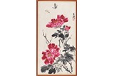 WANG XUETAO: COLOR AND INK ON PAPER 'PEONY' PAINTING