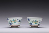 A PAIR OF DOUCAI 'CRANE' WINE CUPS