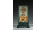 A WHITE JADE GILT-PAINTED 'ELEPHANT AND POEM' TABLE SCREEN