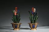 A PAIR OF GILT BRONZE 'GREEN JADE ORCHIDS' JARDINIERES