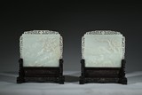 A PAIR OF WHITE JADE 'HORSES' TABLE SCREENS