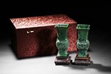 A PAIR OF SPINACH GREEN JADE GU VASES