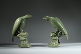 A PAIR OF CELADON GLAZED BIRD MODELS