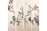 YAN BOLONG: SET OF FOUR 'BIRDS' COLOR AND INK PAINTINGS