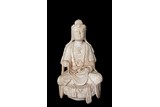 A LARGE WHITE MARBLE CARVED FIGURE OF GUANYIN