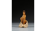 A SHOUSHAN STONE CARVED FIGURE OF GUANYIN