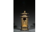A GILT BRONZE BUDDHIST PAGODA-FORM SHRINE 