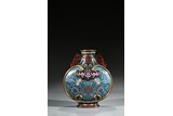 A CLOISONNE ENAMEL 'BAT' FLATTENED VASE 