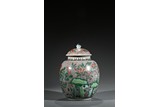 A FAMILLE VERTE 'FLOWER' OVOID JAR AND COVER