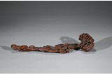 A NATURALISTIC AGARWOOD CARVED RUYI SCEPTER