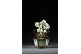 A WHITE JADE JARDINIERE WITH JADE FLOWERS AND COPPER FLOWERS