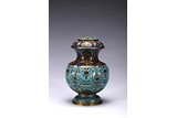A CLOISONNE ENAMEL 'TAOTIE' FLOWER RECEPTACLE VASE