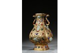 A FINE GILT BRONZE GEMS EMBELLISHED HU VASE 