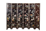 A LACQUERED JADE AND GEMS INLAID SIX SCREEN PANEL