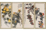 WU CHANGSHUO: SET OF FOUR COLOR AND INK ON PAPER PAINTINGS