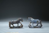 A PAIR OF AGATE CARVED HORSES