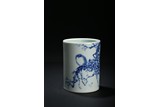 A BLUE AND WHITE 'FLOWER AND BIRD' BRUSH POT