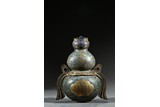 A CLOISONNE ENAMEL DAJI AND INSCRIBED DOUBLE GOURD WALL VASE