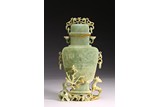 A SPINACH JADE CARVED 'DEER AND PLUM' VASE