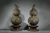 PAIR OF MAGNIFICENT & RARE IMPERIAL GILT SILVER GEMS DOUBLE GOURD VASES