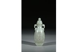 A WHITE JADE GILT INSCRIBED 'POEM' VASE AND COVER 