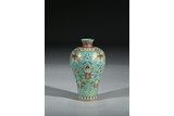 A TURQUOISE GROUND FAMILLE ROSE 'FLOWERS' VASE