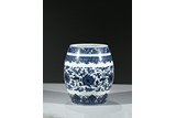 A BLUE AND WHITE 'LOTUS' BARREL-FORM JAR