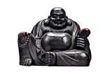 A LARGE WOOD LACQUER LAUGHING BUDDHA
