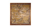 A VERY LARGE FRAMED 'BATTLE SCENE' KESI EMBROIDERY PANEL