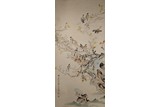 JIANG HANDING: INK AND COLOR ON PAPER 'BIRDS' PAINTING