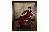 OIL ON CANVAS 'LADY IN RED' PAINTING