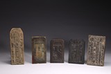 SET OF FIVE WOOD ANTIQUE CHINESE BANK STAMPS 