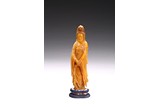 A SHOUSHAN SOAPSTONE CARVING OF STANDING GUANYIN