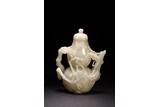 A WHITE JADE CARVED DOUBLE GOURD TEAPOT 