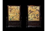 A PAIR OF SHOUSHAN STONE CARVED TABLE SCREENS