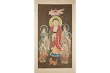 INK AND COLOR ON SILK PAINTING HANGING SCROLL