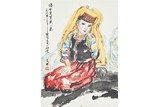 LIU WENXI: INK AND COLOR ON PAPER 'GIRL' PAINTING