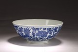 A BLUE AND WHITE GLAZED 'LOTUS AND PHOENIX' BOWL