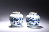 A PAIR OF BLUE AND WHITE JARS