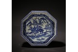 A BLUE AND WHITE OCTAGONAL DISH