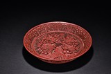A RED LACQUER ‘PEONY' DISH