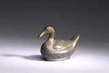 A PEWTER DUCK BOX AND COVER