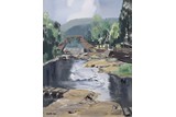AN OIL ON CANVAS 'RIVERSCAPE' PAINTING