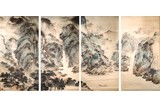 A SET OF FOUR COLOR AND INK LANDSCAPE PAINTINGS