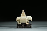 A CHINESE JADE MYTHICAL BEAST AND ARHAT CENSER