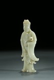 A CHINESE NEPHRITE WHITE JADE STANDING GUANYIN