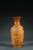 A CHINESE YELLOW GLAZED CARVED VASE 