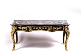 A FRENCH EMPIRE STYLE MOTHER OF PEARL MARBLE TOP TABLE