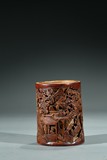 A CHINESE BAMBOO 'LANDSCAPE' INSCRIBED BRUSHPOT 